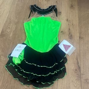 Women’s lime green and black figure skating dress, new with tag